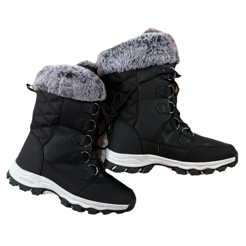 Hobibear Black and‎ Gray Women's Winter Water Proof Snow Boots with Faux Fur
